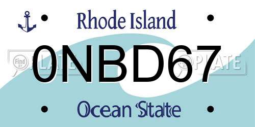 0NBD67 Rhode Island License Plate