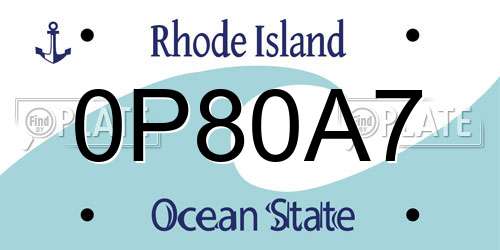 0P80A7 Rhode Island License Plate