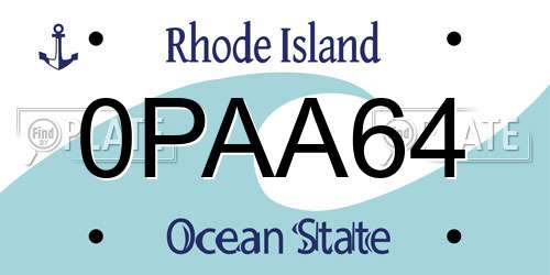 0PAA64 Rhode Island License Plate