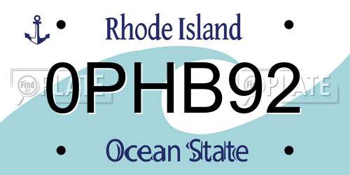 0PHB92 Rhode Island License Plate