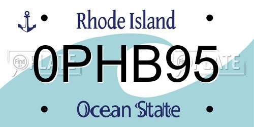 0PHB95 Rhode Island License Plate