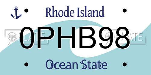 0PHB98 Rhode Island License Plate