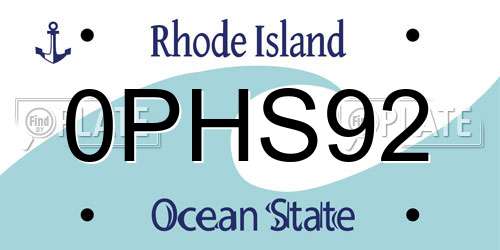 0PHS92 Rhode Island License Plate