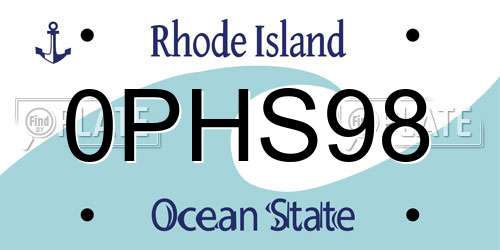0PHS98 Rhode Island License Plate