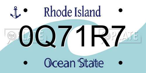 0Q71R7 Rhode Island License Plate
