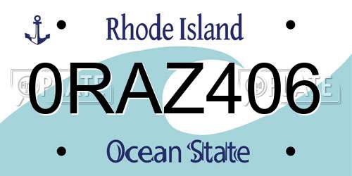 0RAZ406 Rhode Island License Plate