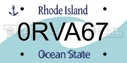 0RVA67 Rhode Island License Plate