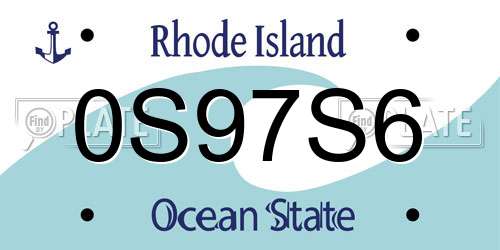 0S97S6 Rhode Island License Plate
