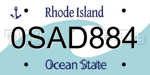 0SAD884 Rhode Island License Plate