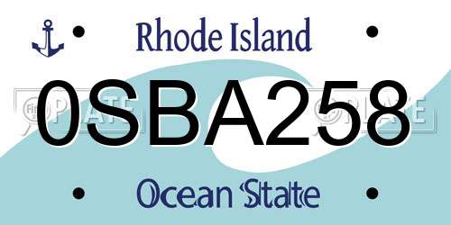 0SBA258 Rhode Island License Plate