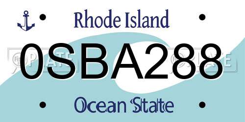 0SBA288 Rhode Island License Plate