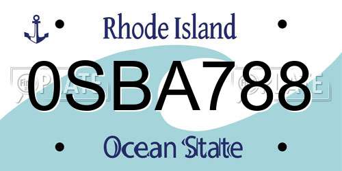 0SBA788 Rhode Island License Plate