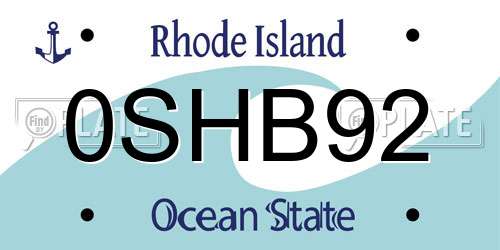 0SHB92 Rhode Island License Plate