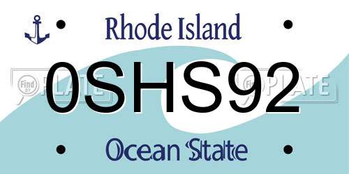 0SHS92 Rhode Island License Plate