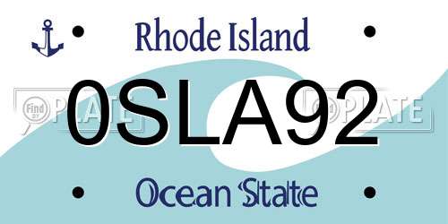 0SLA92 Rhode Island License Plate