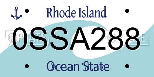0SSA288 Rhode Island License Plate