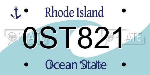 0ST821 Rhode Island License Plate