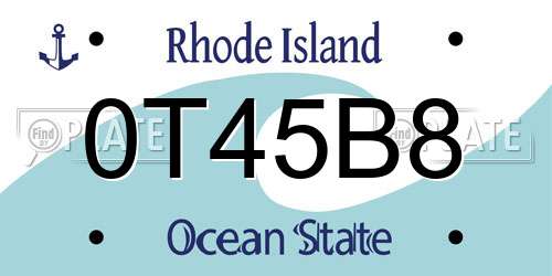0T45B8 Rhode Island License Plate