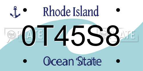 0T45S8 Rhode Island License Plate
