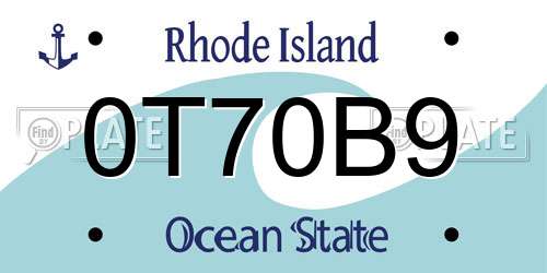 0T70B9 Rhode Island License Plate