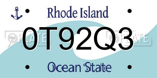 0T92Q3 Rhode Island License Plate