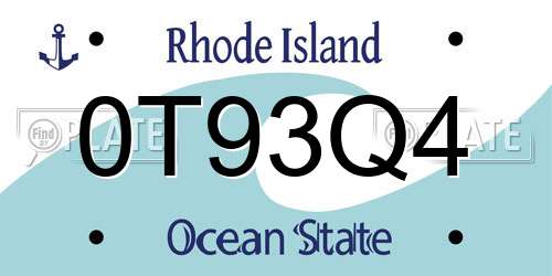 0T93Q4 Rhode Island License Plate