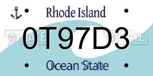 0T97D3 Rhode Island License Plate