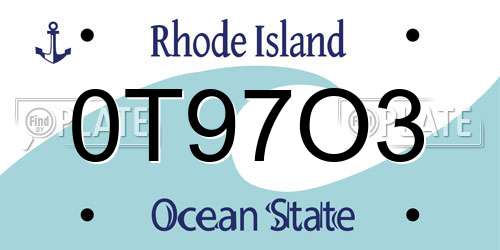 0T97O3 Rhode Island License Plate
