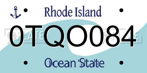 0TQO084 Rhode Island License Plate
