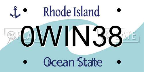 0WIN38 Rhode Island License Plate