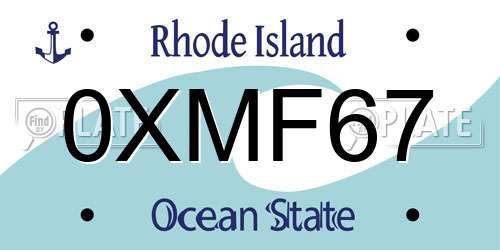 0XMF67 Rhode Island License Plate