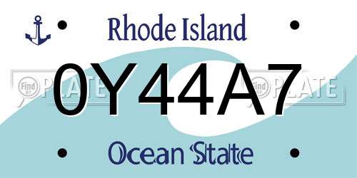 0Y44A7 Rhode Island License Plate