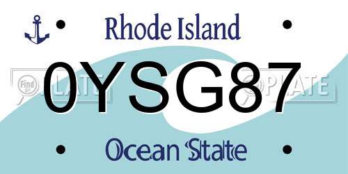 0YSG87 Rhode Island License Plate