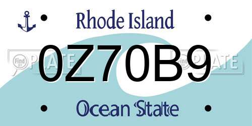 0Z70B9 Rhode Island License Plate