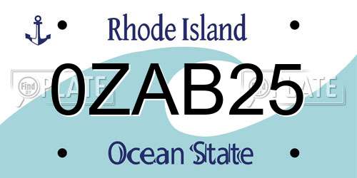 0ZAB25 Rhode Island License Plate