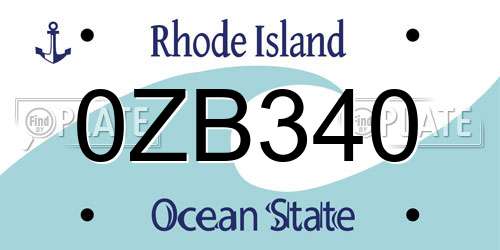 0ZB340 Rhode Island License Plate