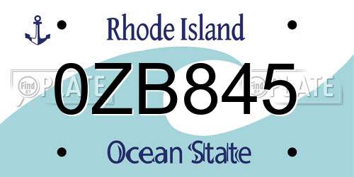 0ZB845 Rhode Island License Plate