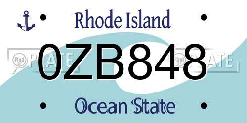 0ZB848 Rhode Island License Plate