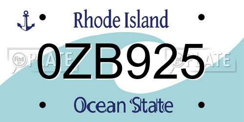 0ZB925 Rhode Island License Plate