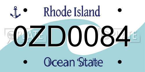 0ZD0084 Rhode Island License Plate