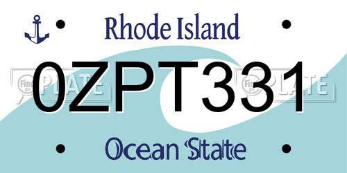 0ZPT331 Rhode Island License Plate