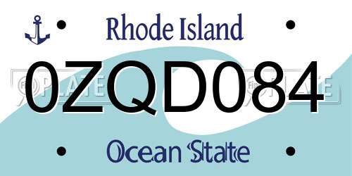 0ZQD084 Rhode Island License Plate