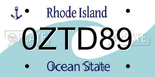 0ZTD89 Rhode Island License Plate