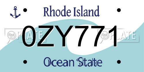 0ZY771 Rhode Island License Plate