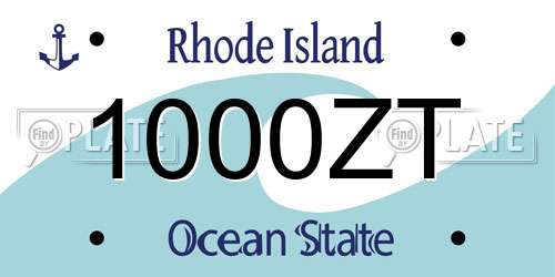 1000ZT Rhode Island License Plate