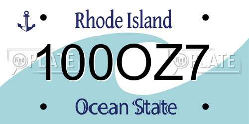 100OZ7 Rhode Island License Plate