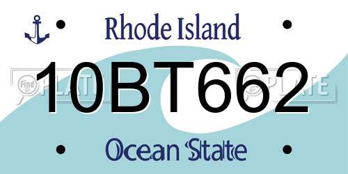 10BT662 Rhode Island License Plate