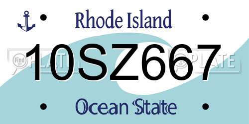 10SZ667 Rhode Island License Plate