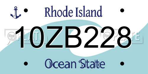 10ZB228 Rhode Island License Plate