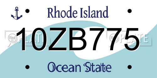 10ZB775 Rhode Island License Plate